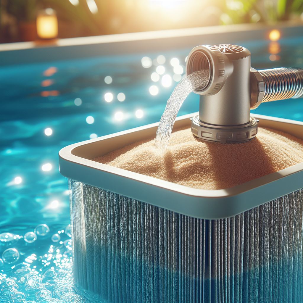 A pool sand filter working in a pool